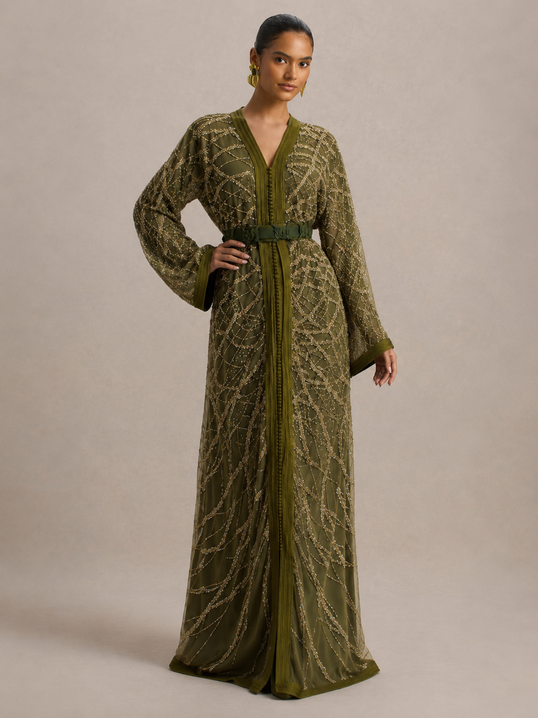 Caftan Blanc et Vert | Caftania Paris