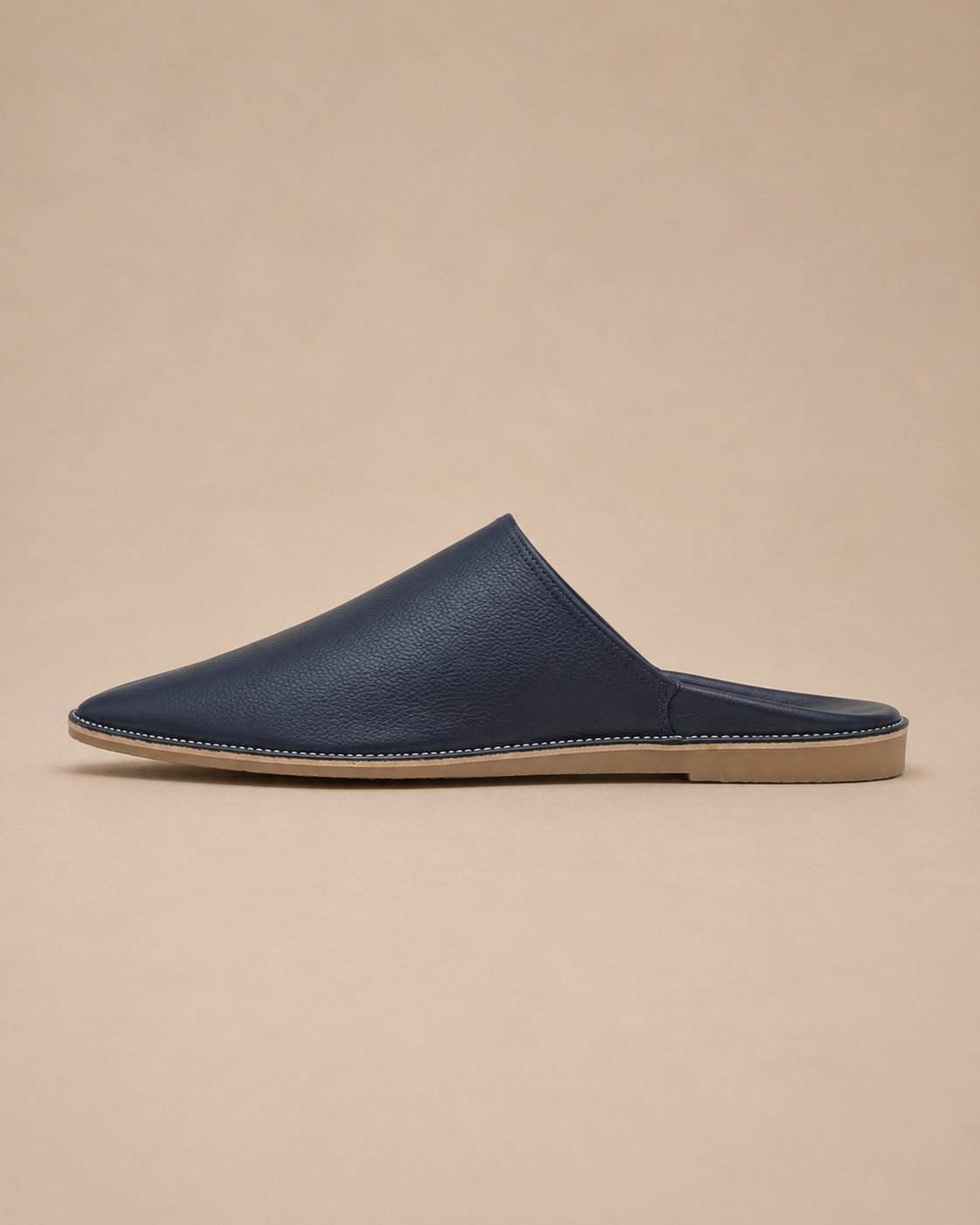 Babouches Marocaines en Cuir Bleu Nuit