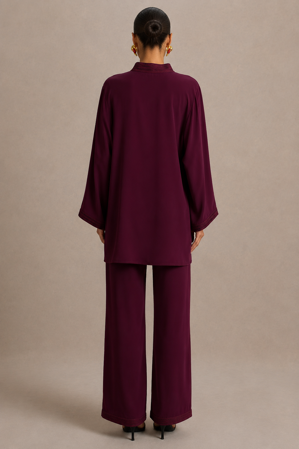 Ensemble Beldi Amira – Bordeaux Brodé | Caftania Paris