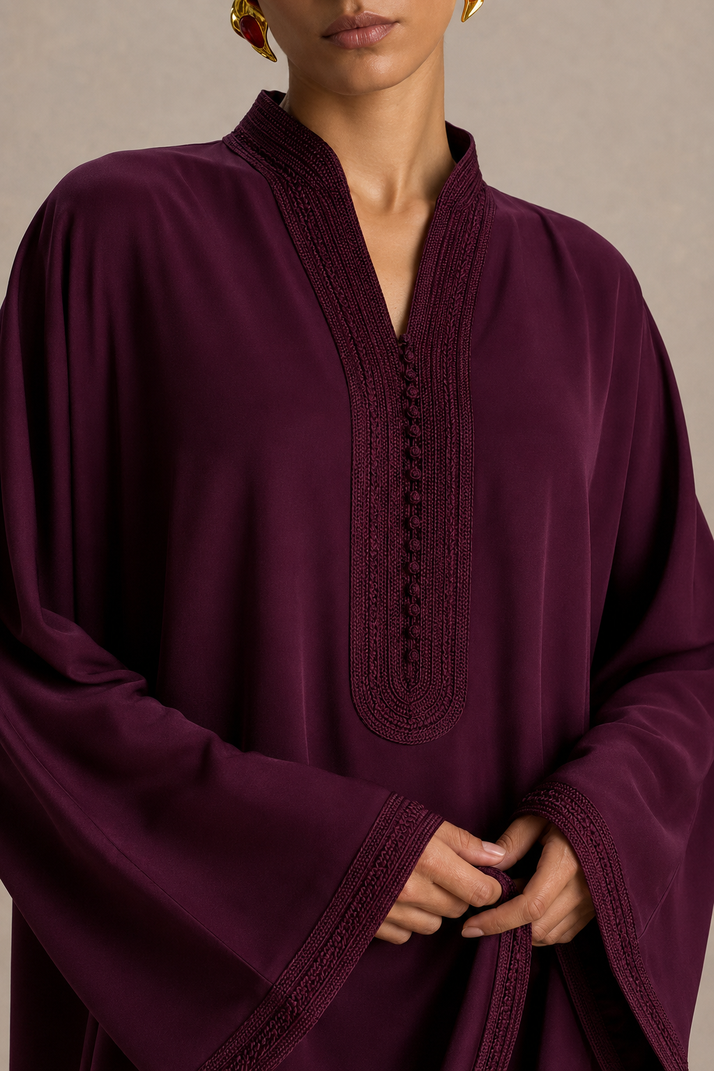 Ensemble Beldi Amira – Bordeaux Brodé | Caftania Paris