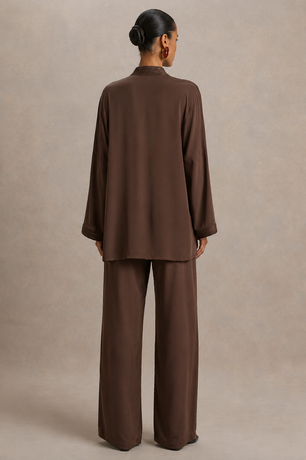 Ensemble Beldi Kenza – Chocolat Brodé | Caftania Paris