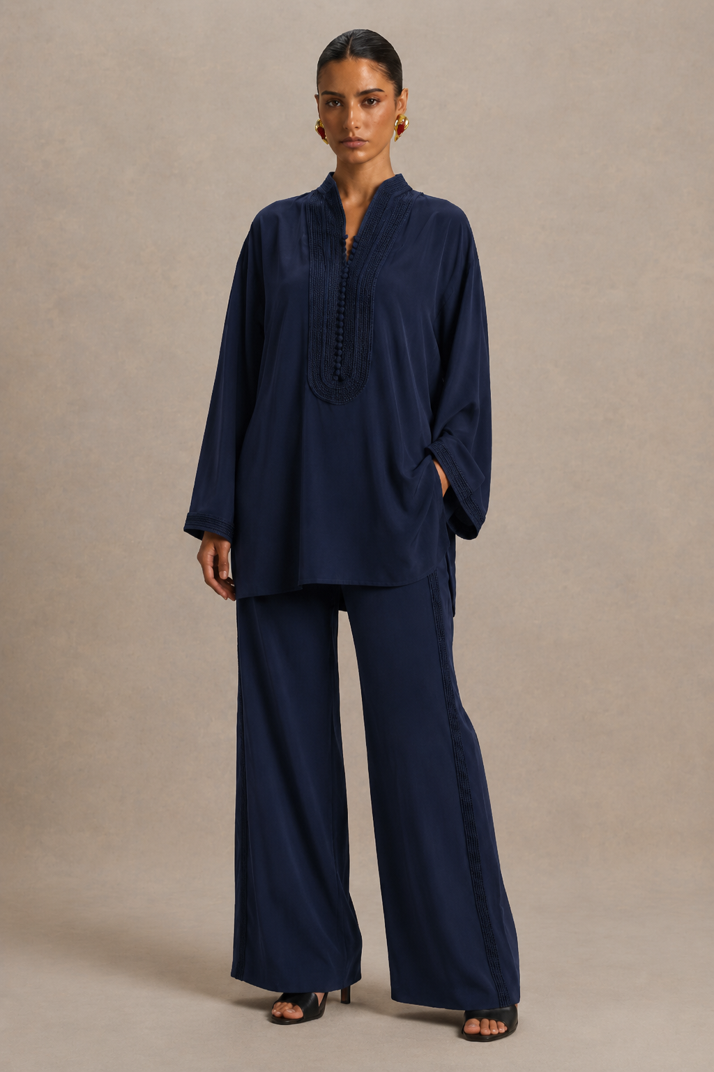 Ensemble Beldi Noor – Bleu Nuit Brodé | Caftania Paris