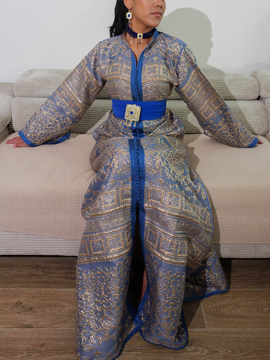 Caftan Bleu Simple - Caftania Paris