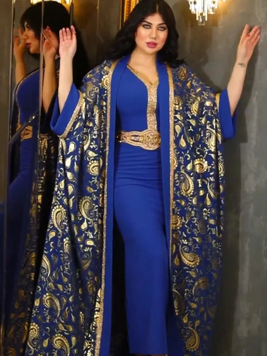 caftan marocain bleu royal - Caftania Paris