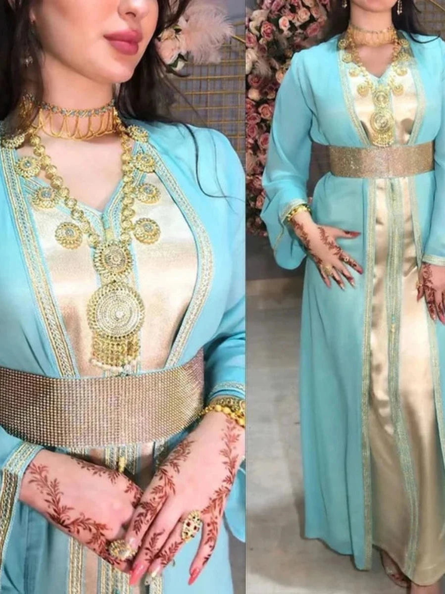 Caftan Bleu Ciel Perlé - Caftania Paris