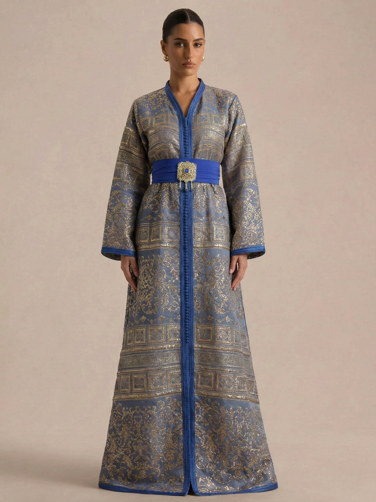 Caftan Bleu Simple - Caftania Paris