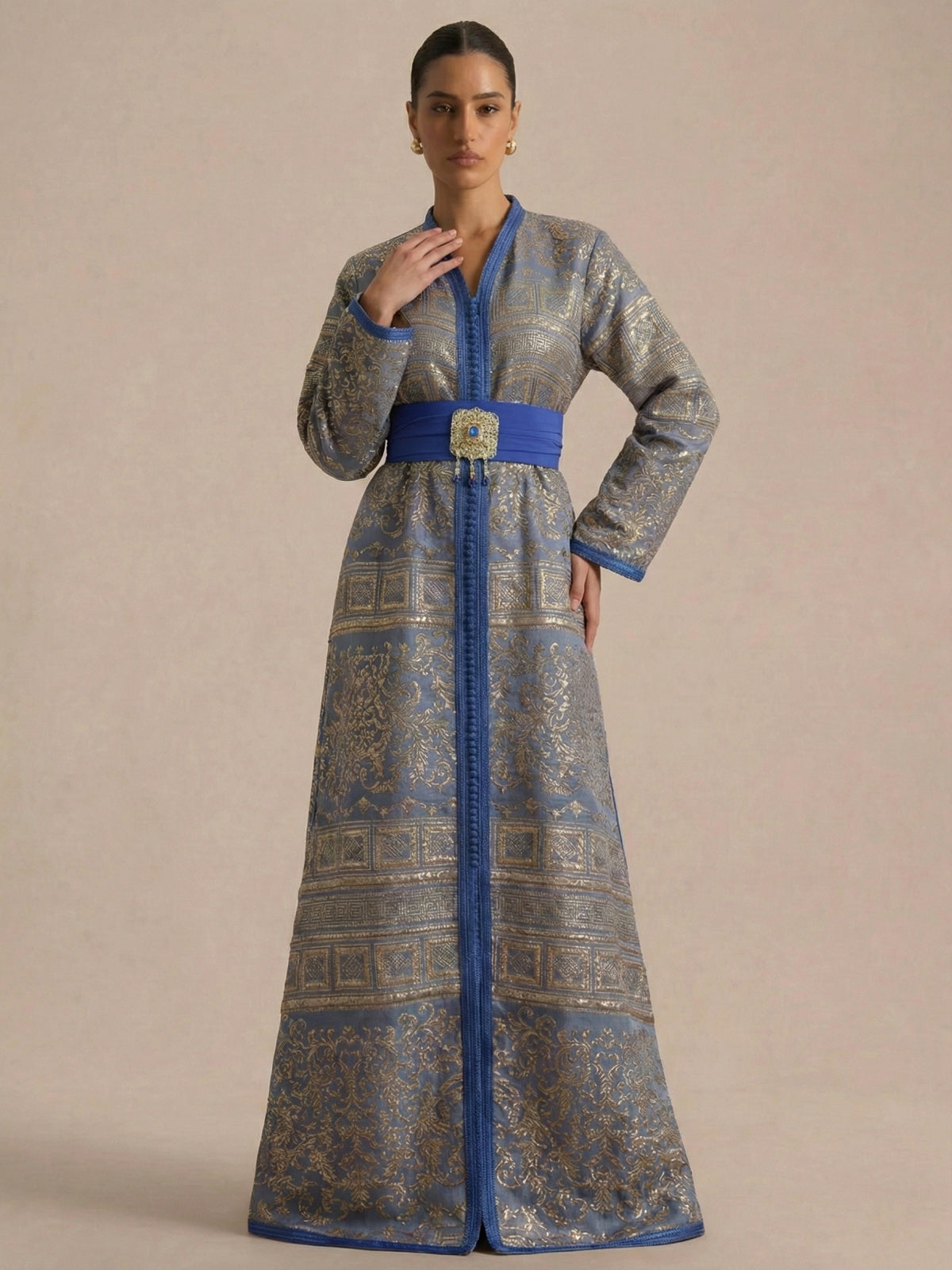 Caftan Bleu Simple - Caftania Paris