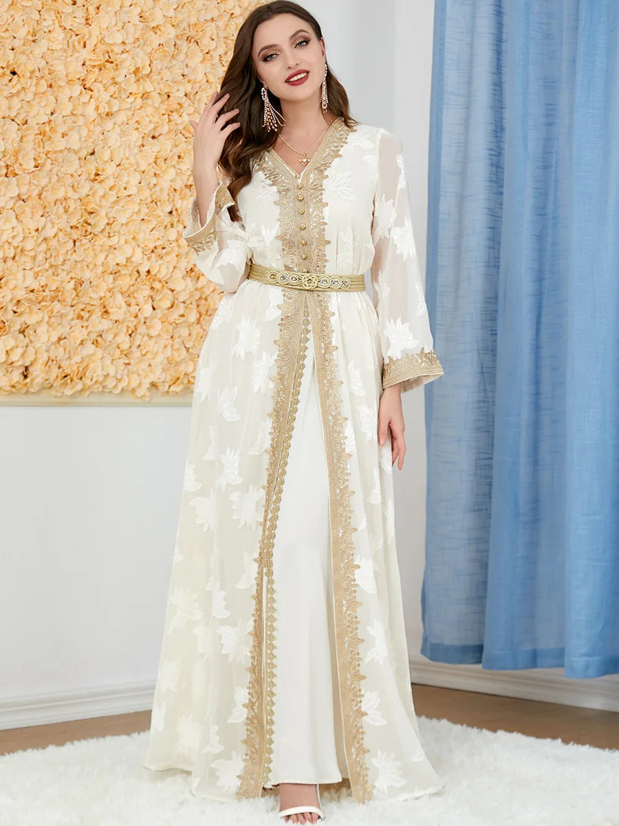 slim fit dress slacks Eid Dress Sequin Embroidery Women Kaftan Dress Jalabiya – Urgarment main image 0