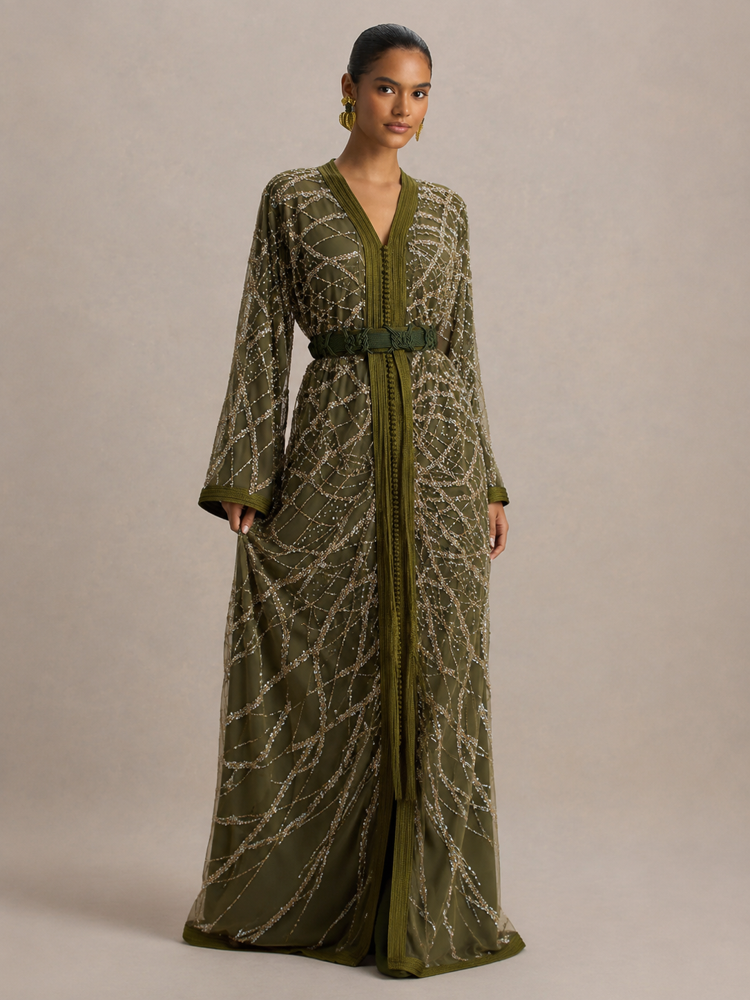 Caftan Blanc et Vert | Caftania Paris