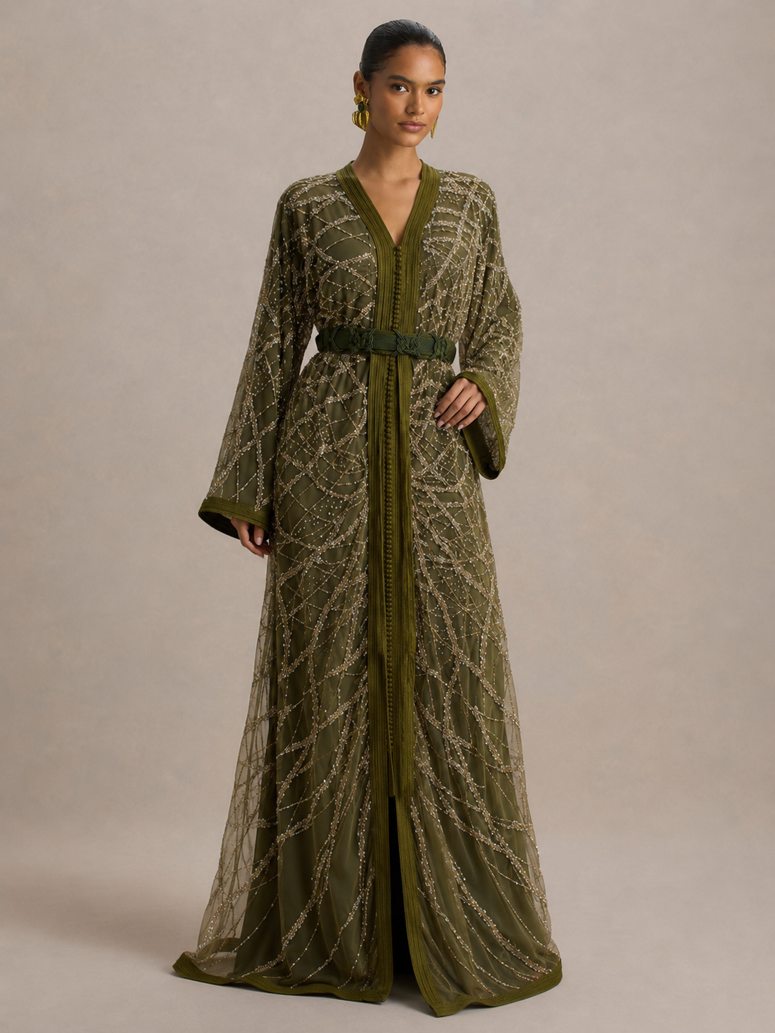 Caftan Blanc et Vert | Caftania Paris