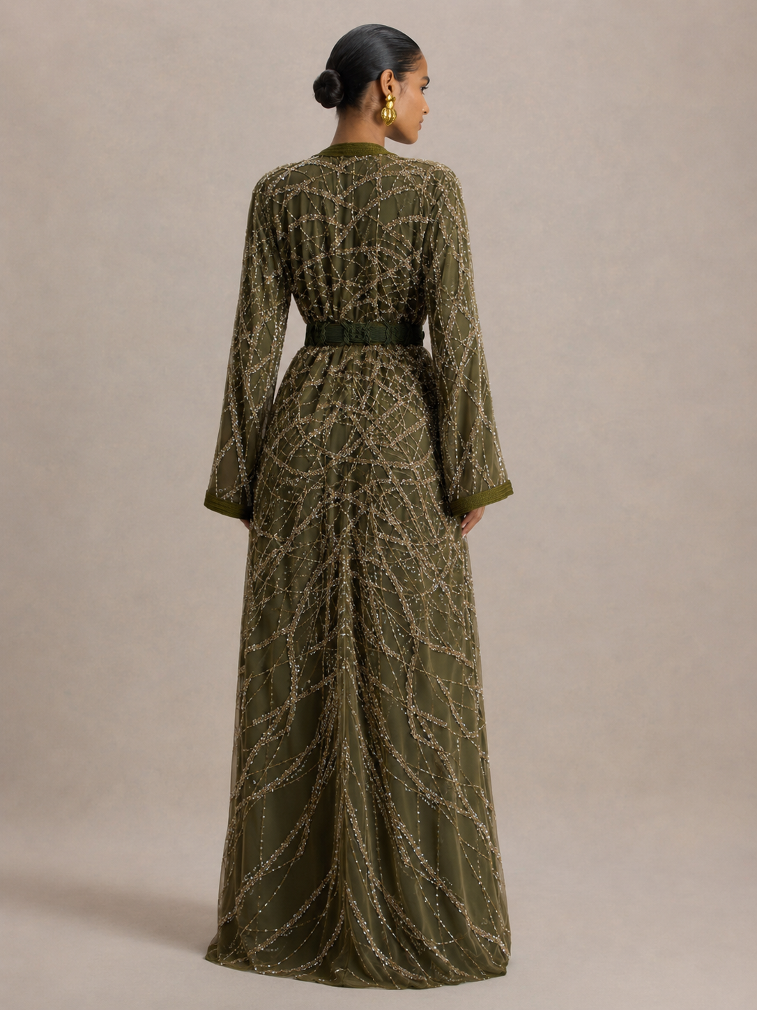 Caftan Blanc et Vert | Caftania Paris