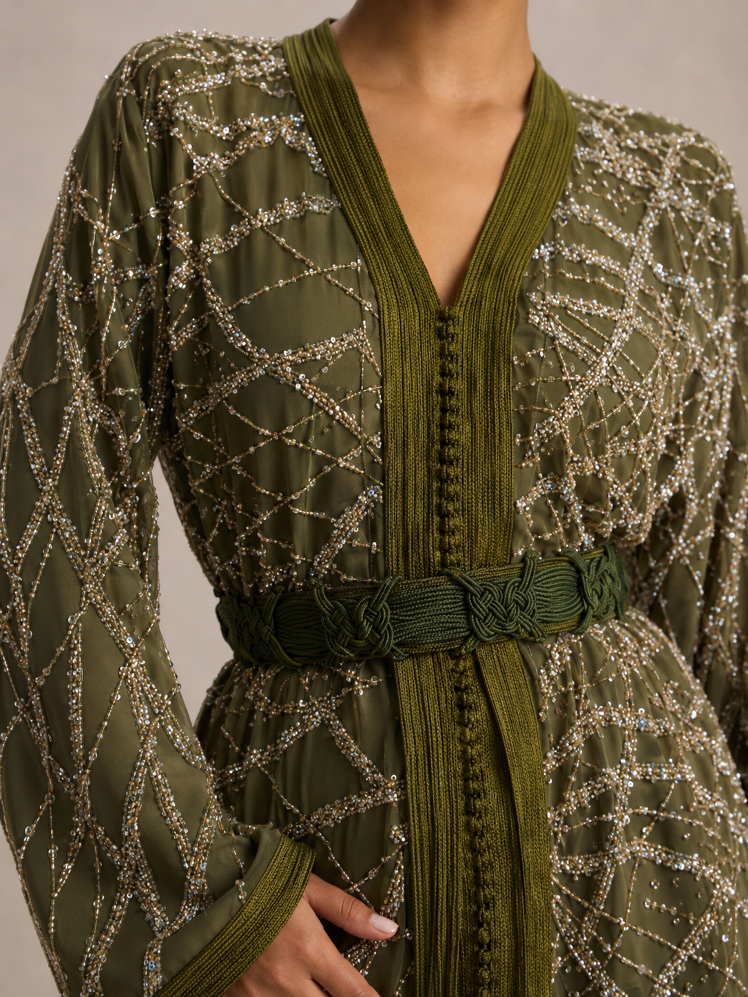 Caftan Blanc et Vert | Caftania Paris