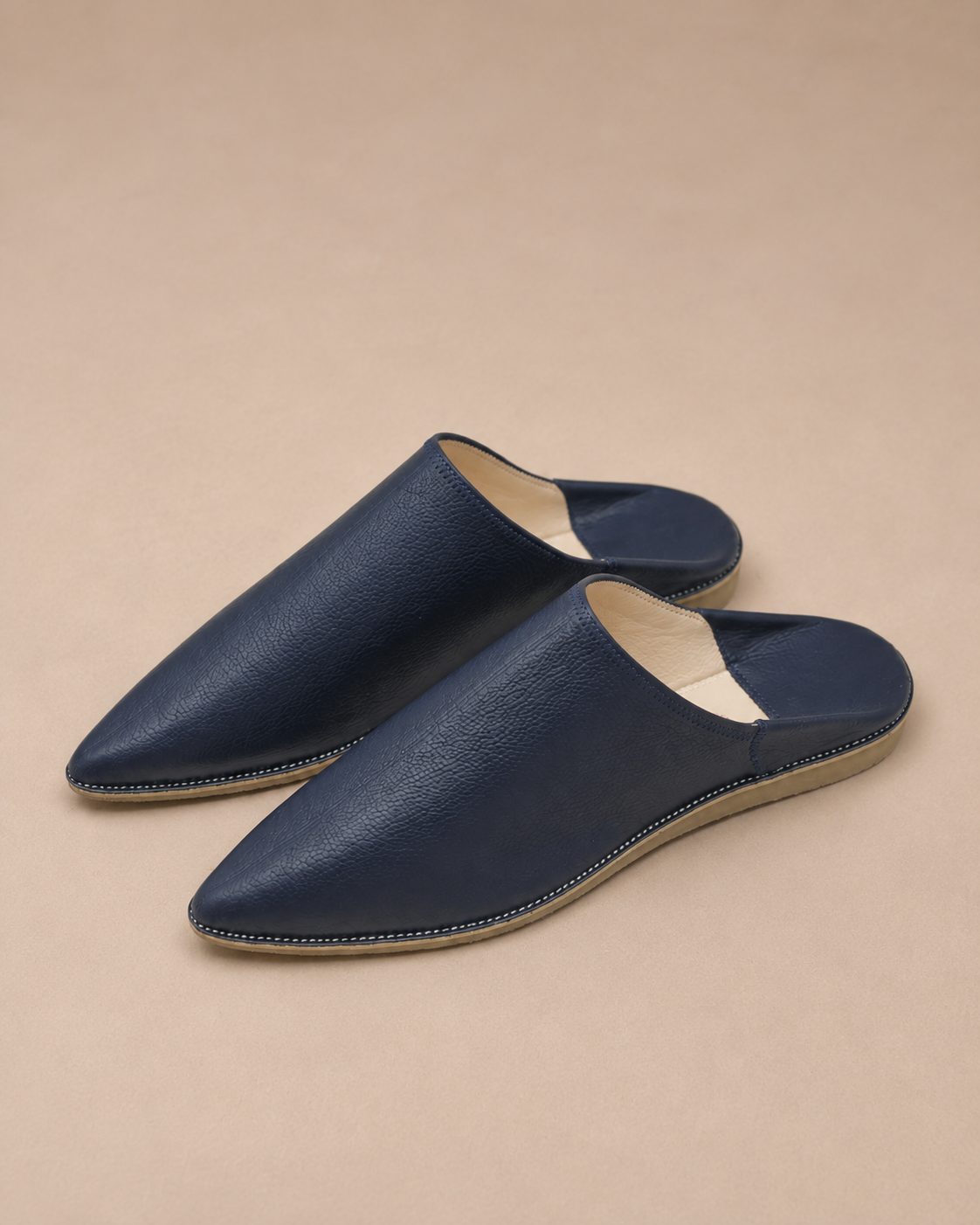 Babouches Marocaines en Cuir Bleu Nuit