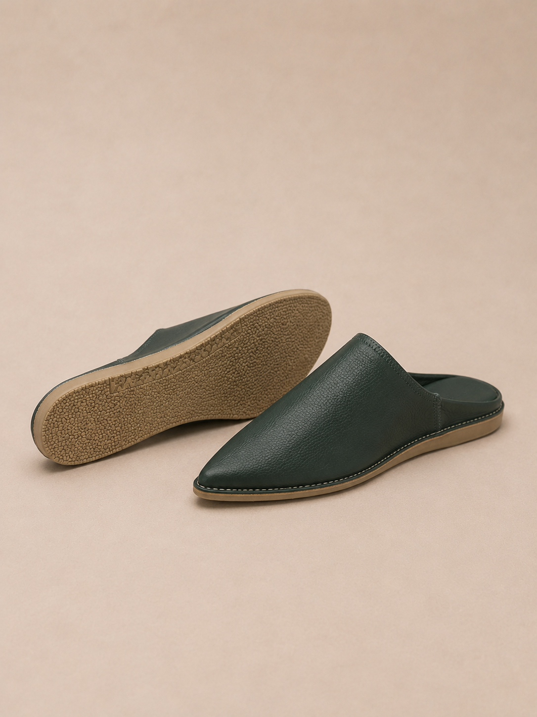 Babouches Marocaines en Cuir Vert Émeraude