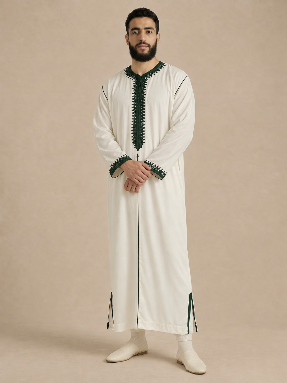 Qamis Ayoub – Écru & Vert