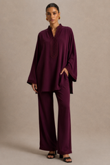 Amira Beldi Set – Embroidered Bordeaux