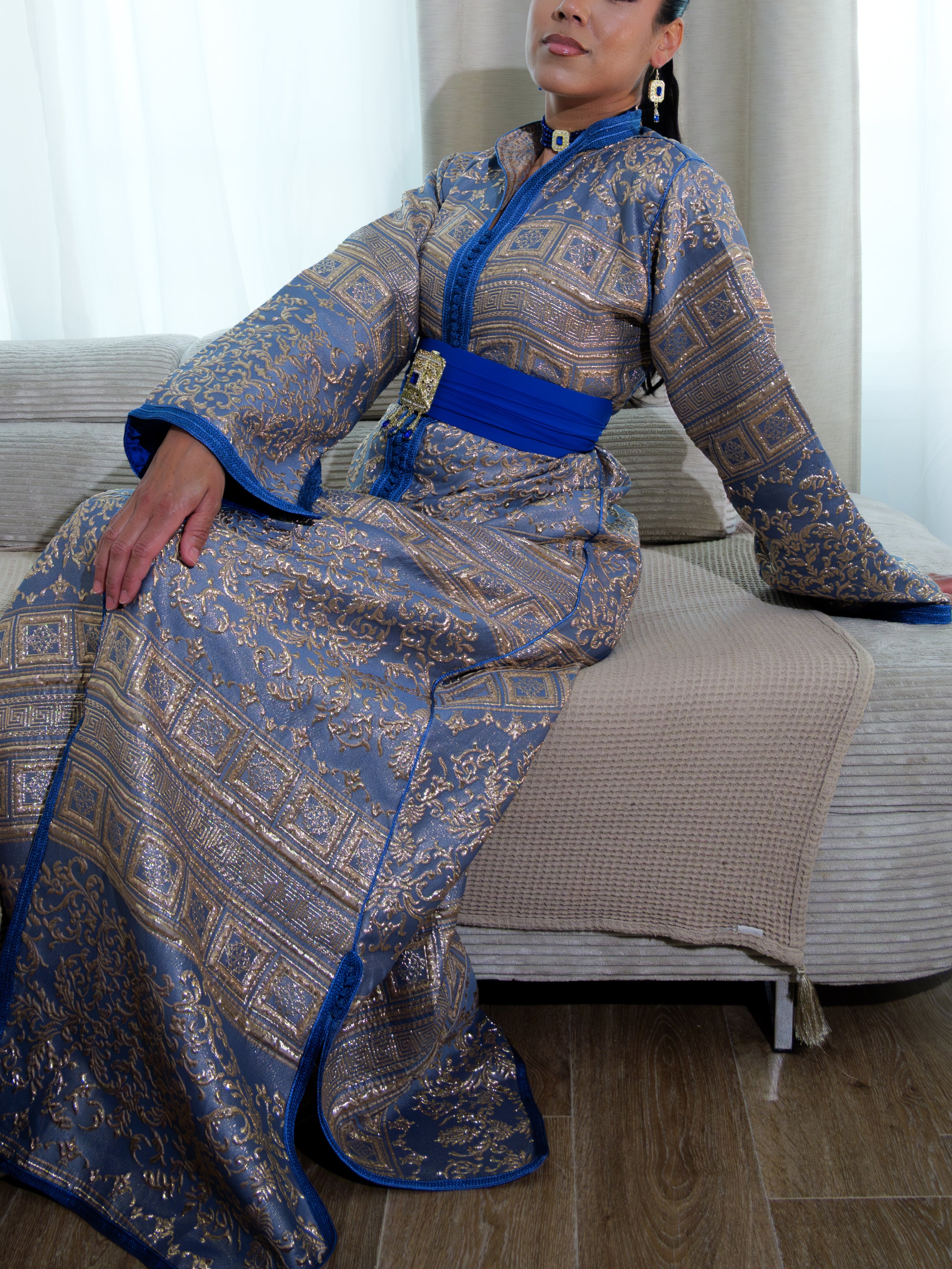 Caftan Bleu Simple - Caftania Paris