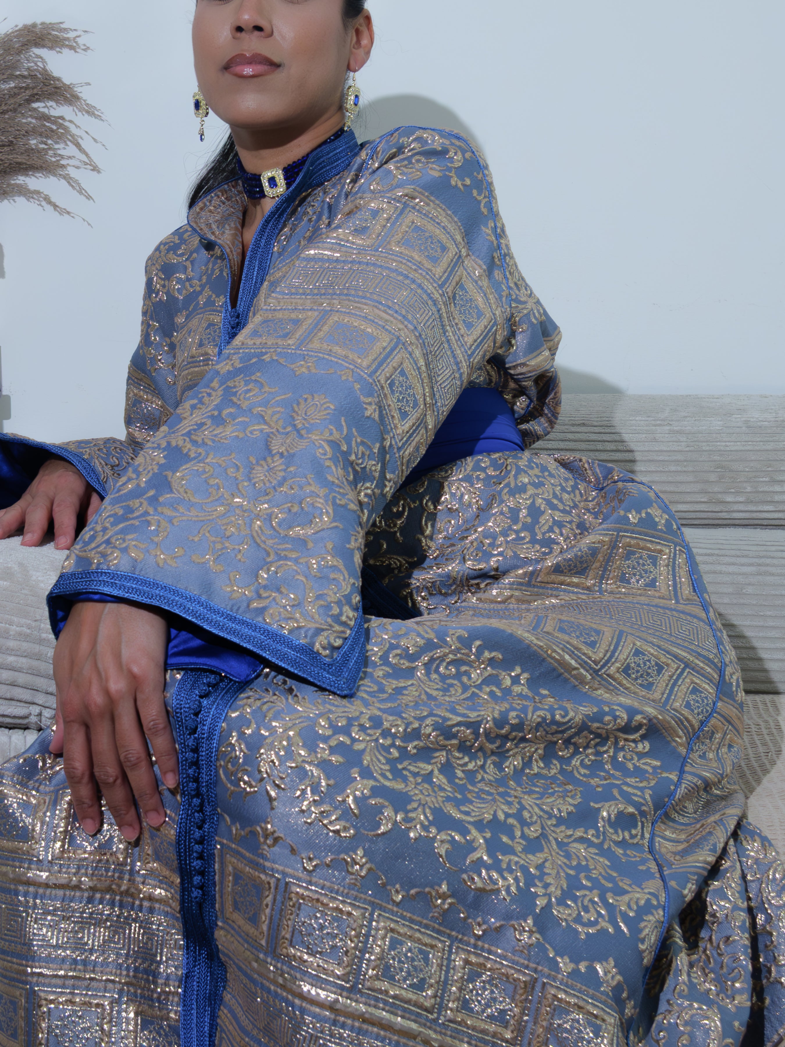 Caftan Bleu Simple - Caftania Paris