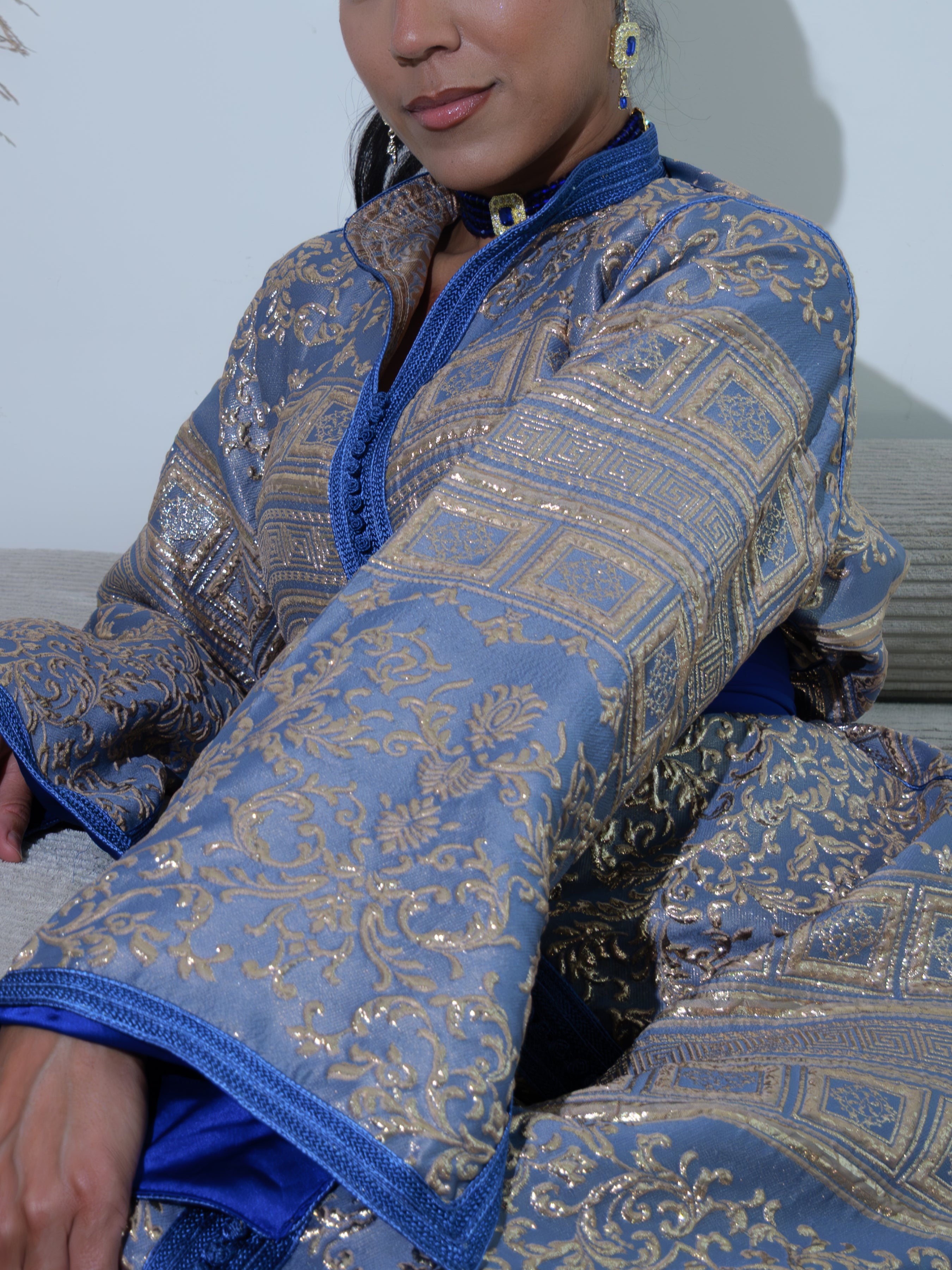 Caftan Bleu Simple - Caftania Paris