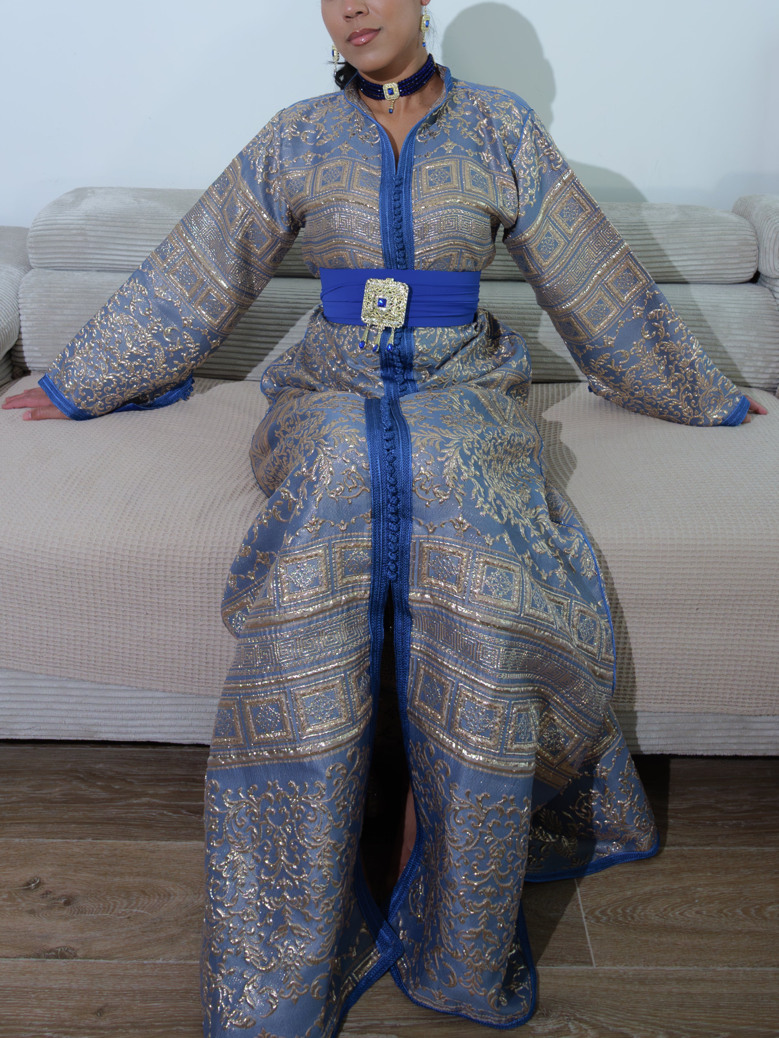 Caftan Bleu Simple - Caftania Paris