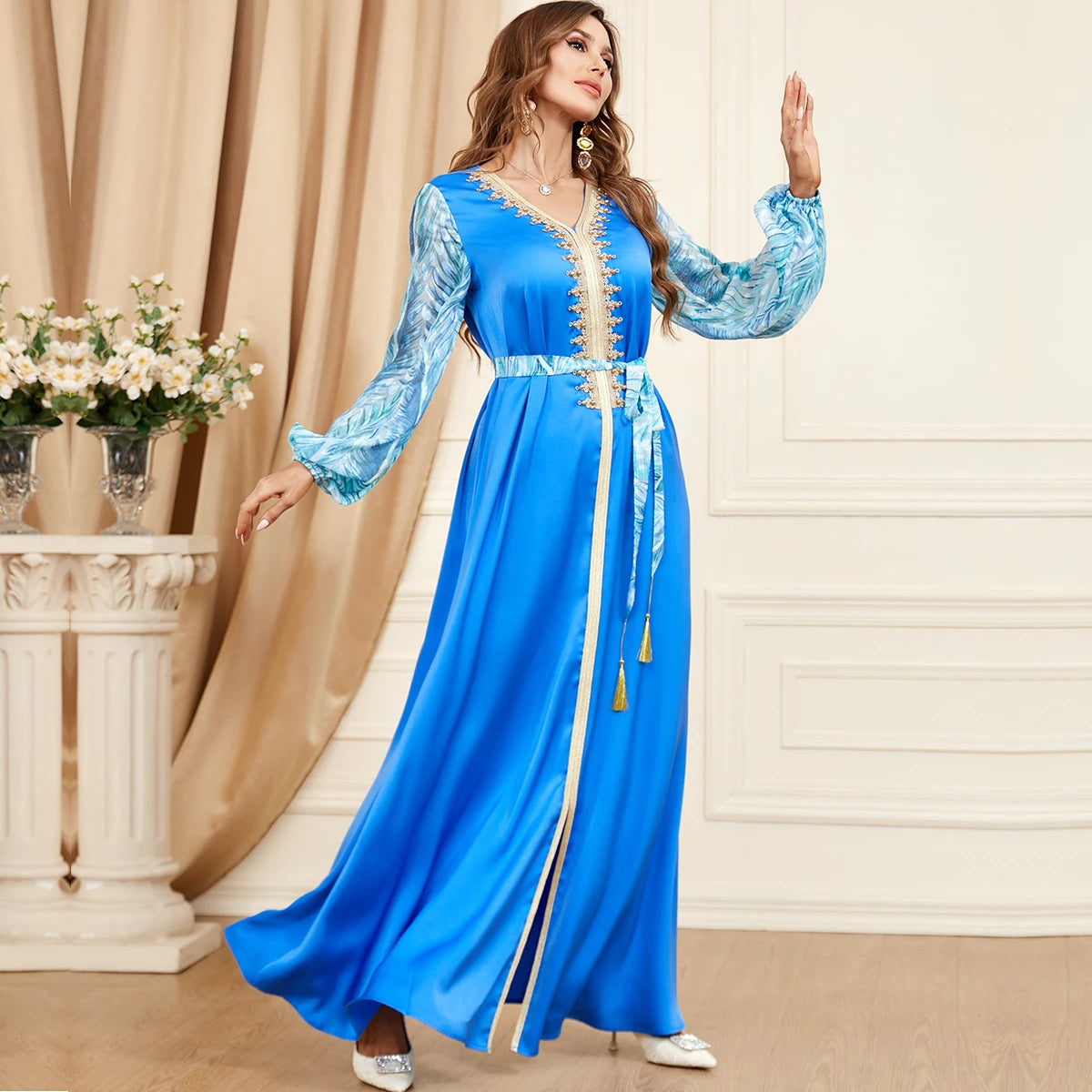 Caftan Bleu Simple - Caftania Paris