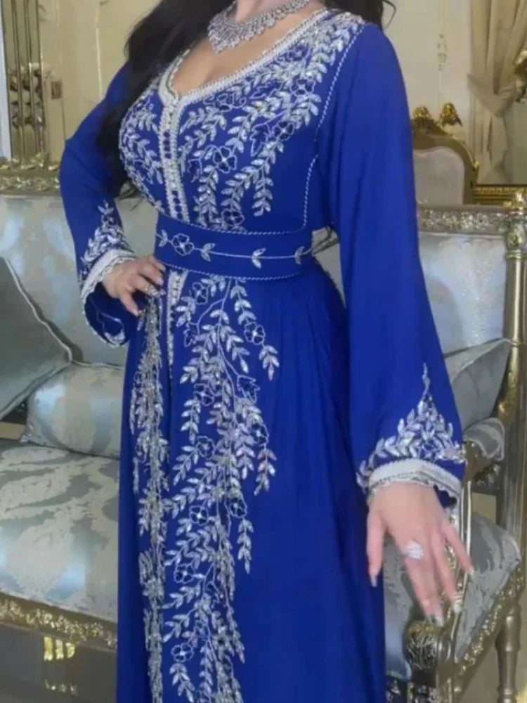 Caftan Bleu Roi et Argenté - Caftania Paris