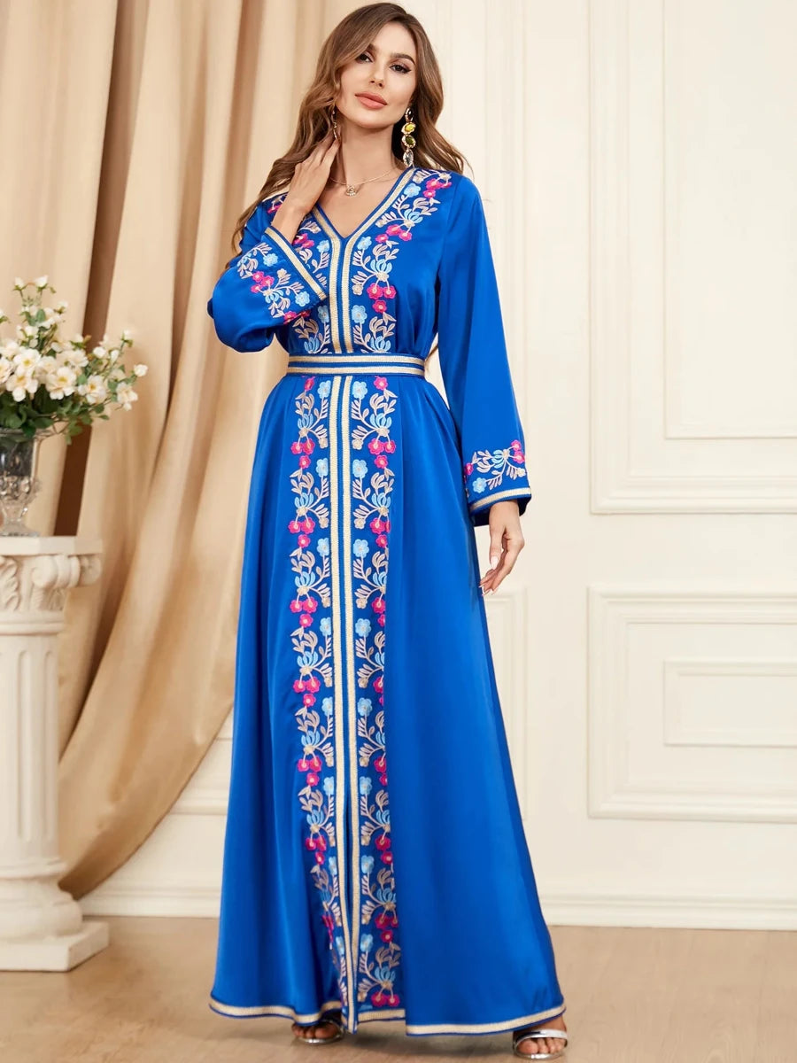 Caftan Bleu Turquoise et Doré - Caftania Paris