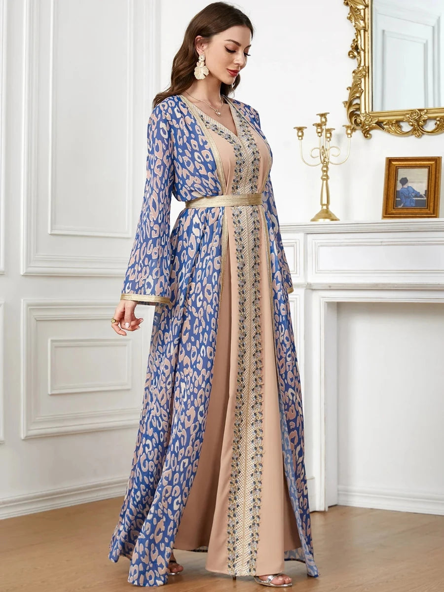 Caftan Bleu Ciel et Doré​ - Caftania Paris