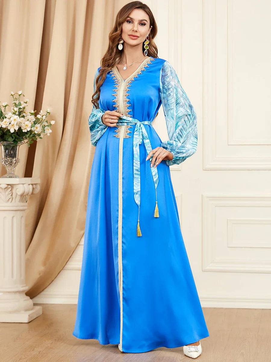 Caftan Bleu Simple - Caftania Paris