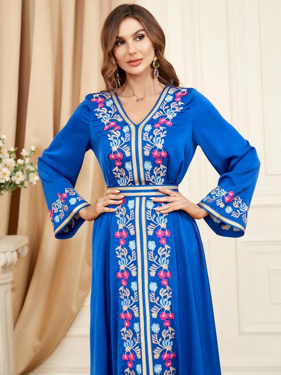 Caftan Bleu Turquoise et Doré - Caftania Paris