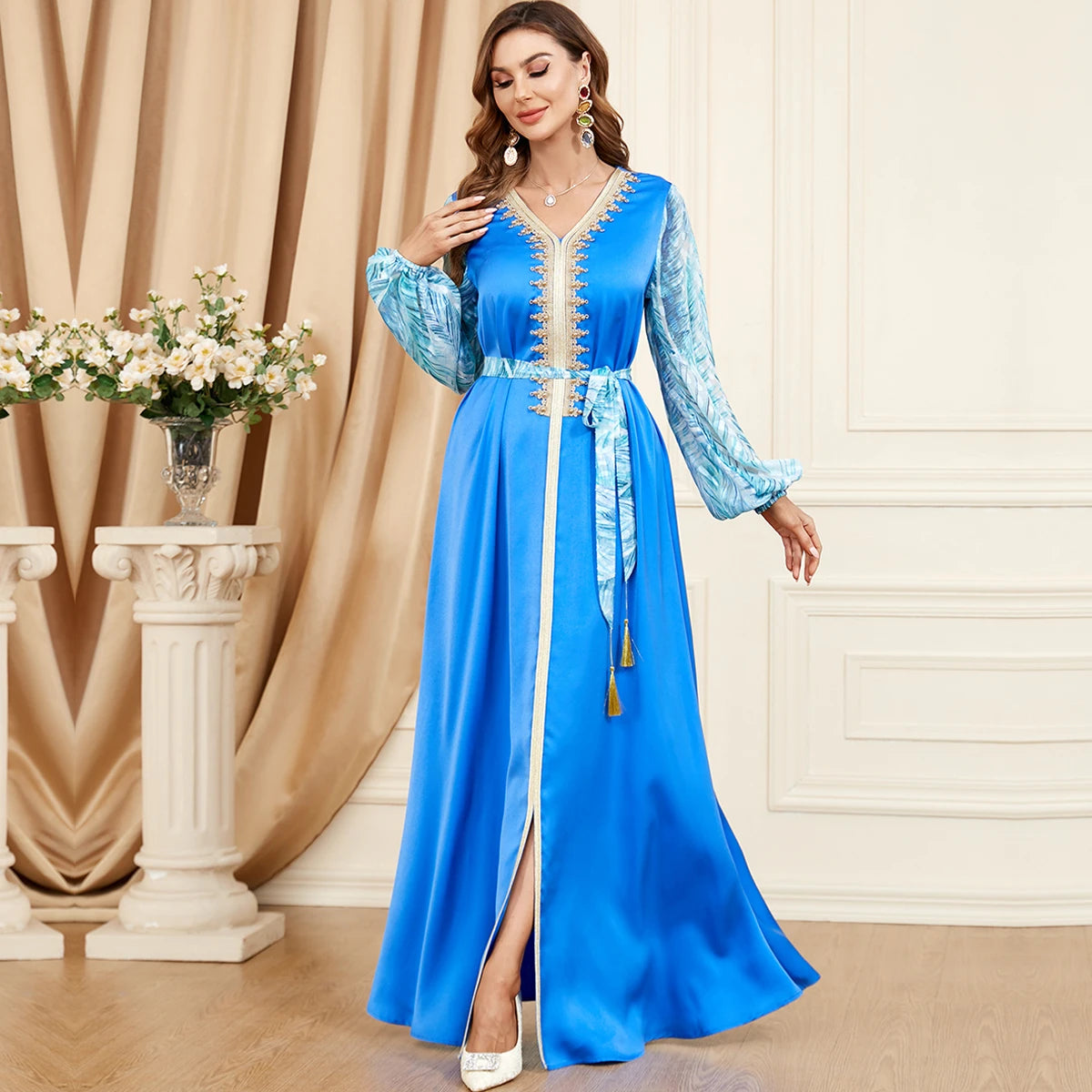 Caftan Bleu Simple - Caftania Paris