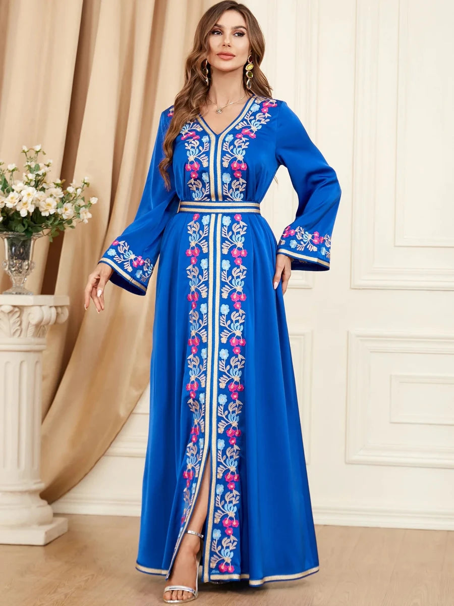 Caftan Bleu Turquoise et Doré - Caftania Paris