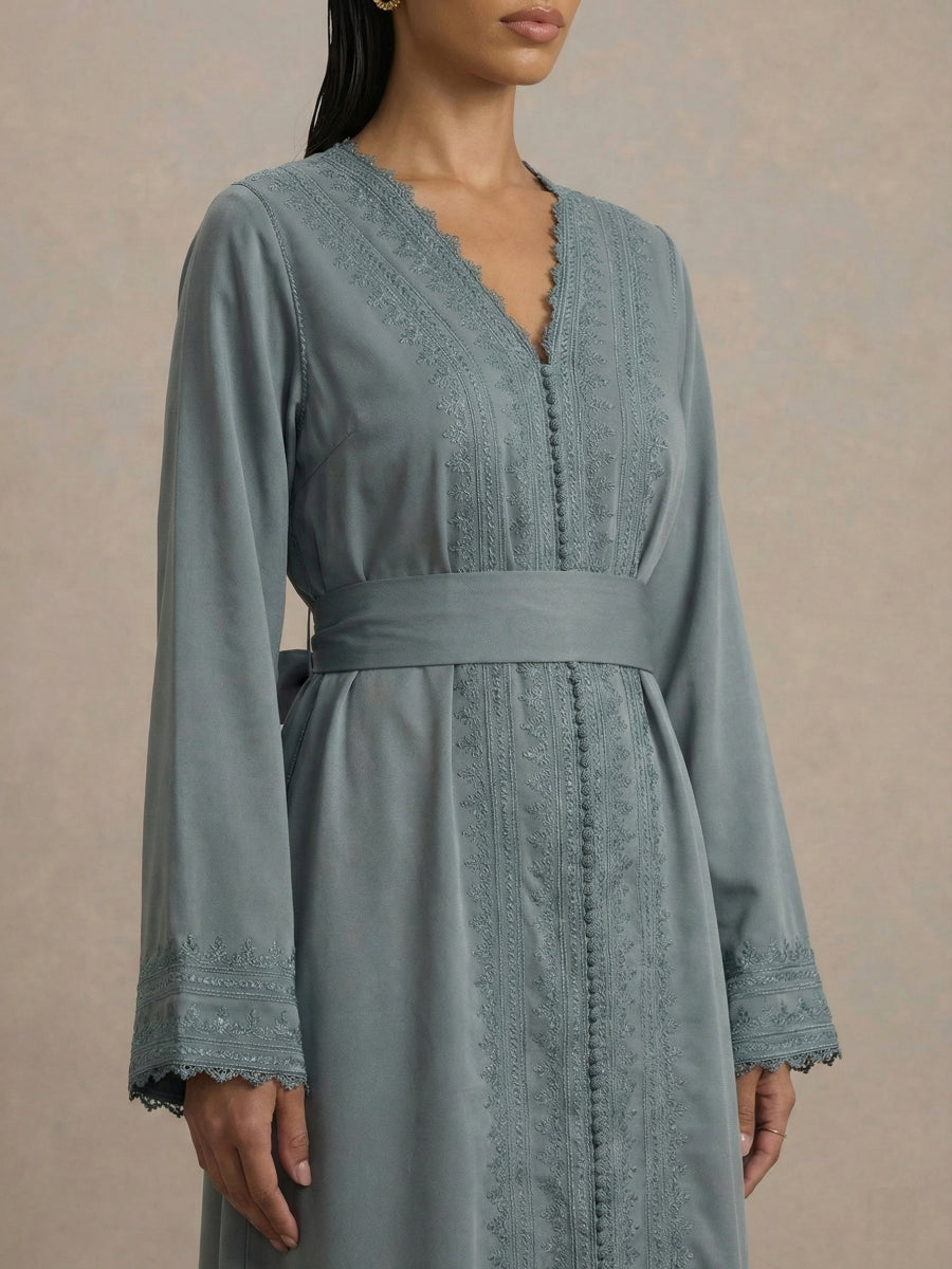 Caftan Bleu Gris​ - Caftania Paris 