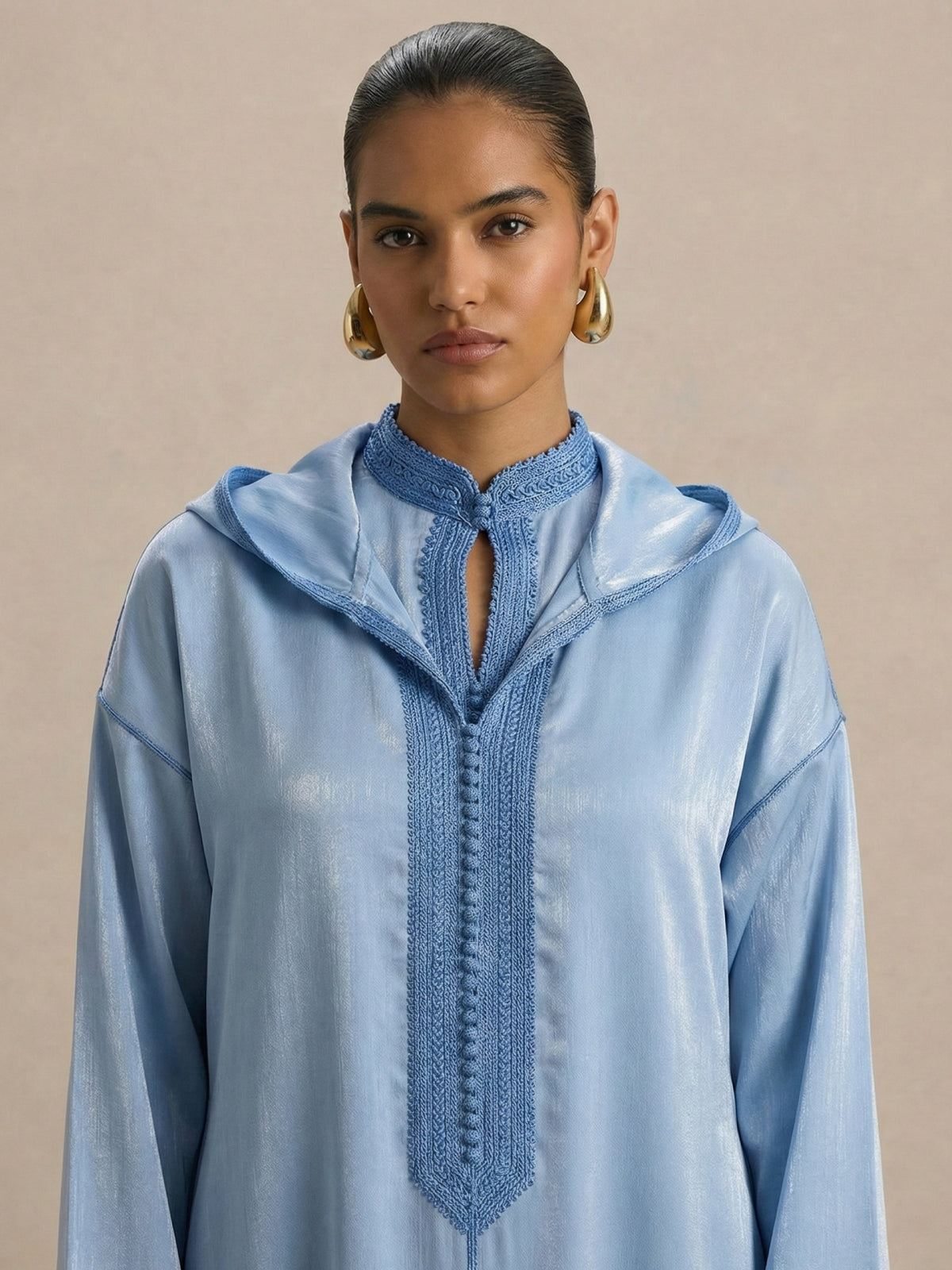 Djellaba Bleu Ciel | Caftania Paris