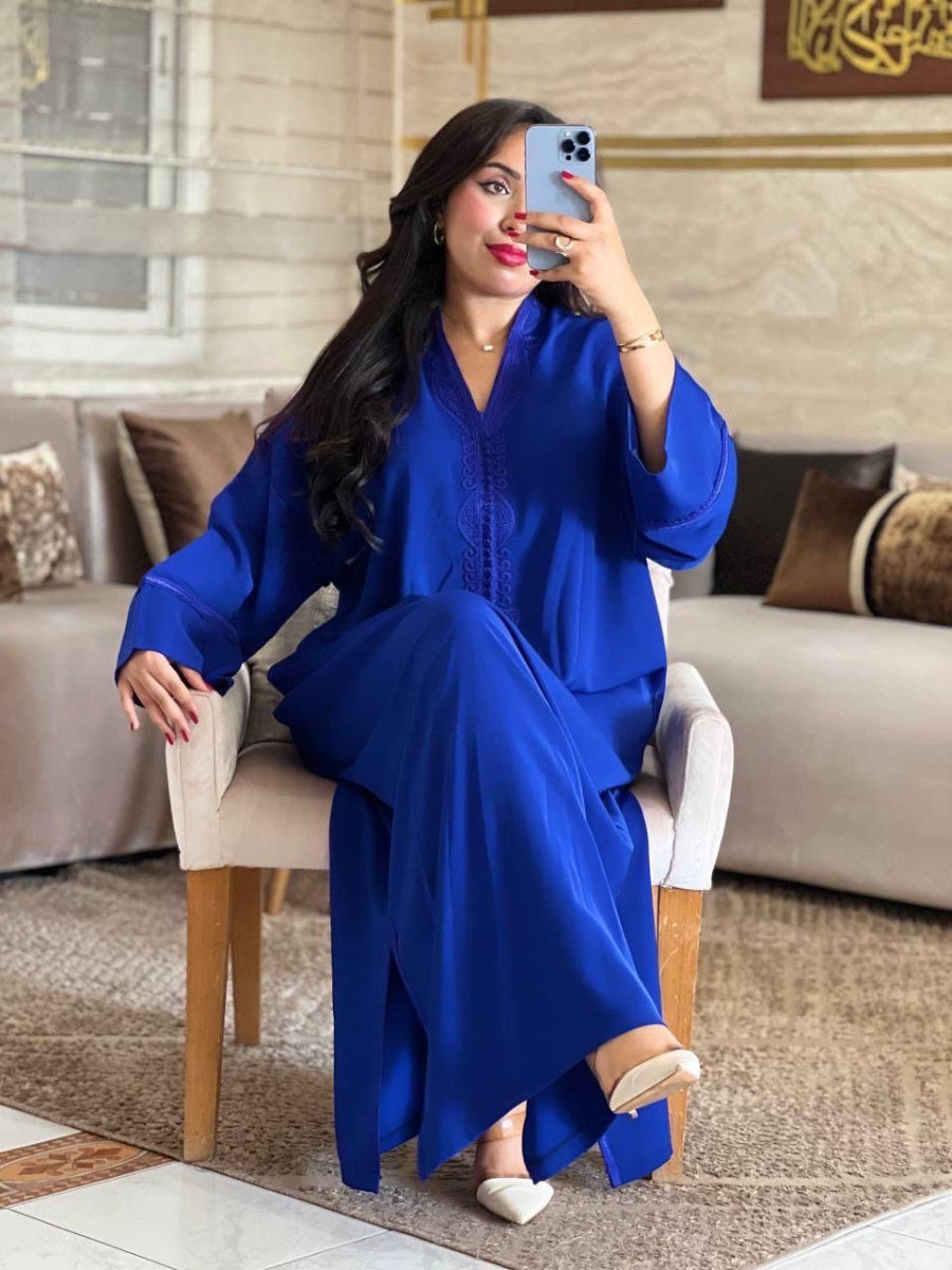 Djellaba Bleu Roi | Caftania Paris