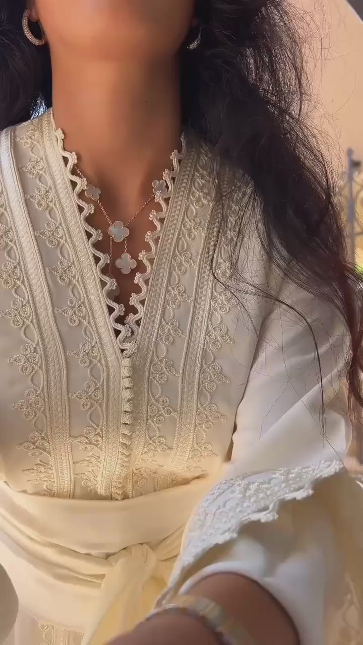 white and gold caftan dress Regal White and Gold Embroidered Bridal Caftan main image 0